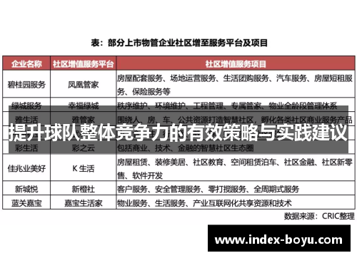 提升球队整体竞争力的有效策略与实践建议